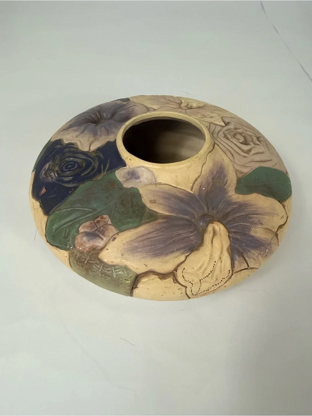 Vintage Hand Painted Handcrafted Purple Cream Floral Vase Homemakers Idea Co